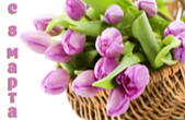 Открытка с 8 марта, тюльпаны в корзине