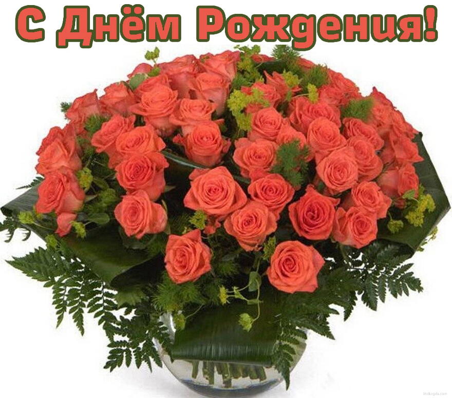 Открытка с Днем Рождения, цветы, букет роз