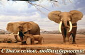 Открытка с Днем семьи, любви и верности, семья слонов
